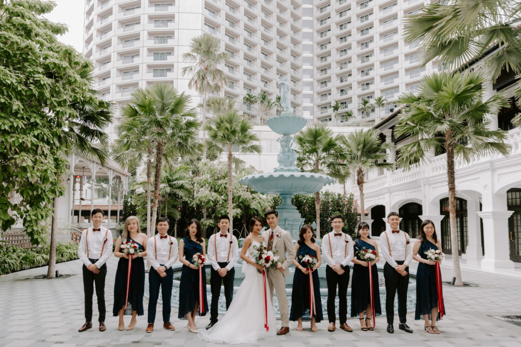 raffles hotel singapore, raffles hotel wedding, hotel wedding singapore, singapore wedding photographer, wedding photographer singapore, wedding photography singapore, assemblesg, thegownwarehouse, skinnyblooms, bridal party singapore, navy and white bridal party, female wedding photographer, nataliewongphotography